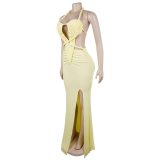 Fashion Women's Halter Neck Knit Cut-Out Sexy Slit Dress