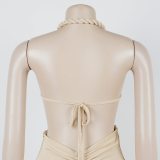 Fashion Women's Halter Neck Knit Cut-Out Sexy Slit Dress