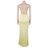 Fashion Women's Halter Neck Knit Cut-Out Sexy Slit Dress