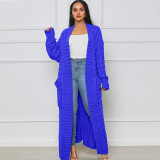 Fashion Women's Autumn Winter Solid Color Long Knit Cardigan Coat