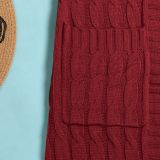 Fashion Women's Autumn Winter Solid Color Long Knit Cardigan Coat