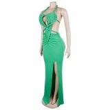 Fashion Women's Halter Neck Knit Cut-Out Sexy Slit Dress