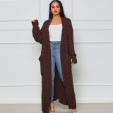Fashion Women's Autumn Winter Solid Color Long Knit Cardigan Coat