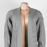 Fashion Women's Autumn Winter Solid Color Long Knit Cardigan Coat