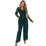 Women's Mesh See-Through Patchwork Embroidery Sexy Jumpsuit (Includes Belt)