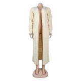 Fashion Women's Autumn Winter Solid Color Long Knit Cardigan Coat