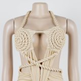 Fashion Women's Halter Neck Knit Cut-Out Sexy Slit Dress