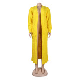 Fashion Women's Autumn Winter Solid Color Long Knit Cardigan Coat