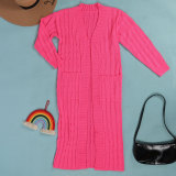Fashion Women's Autumn Winter Solid Color Long Knit Cardigan Coat