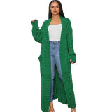 Fashion Women's Autumn Winter Solid Color Long Knit Cardigan Coat