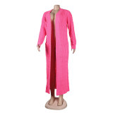 Fashion Women's Autumn Winter Solid Color Long Knit Cardigan Coat