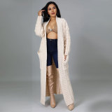 Fashion Women's Autumn Winter Solid Color Long Knit Cardigan Coat