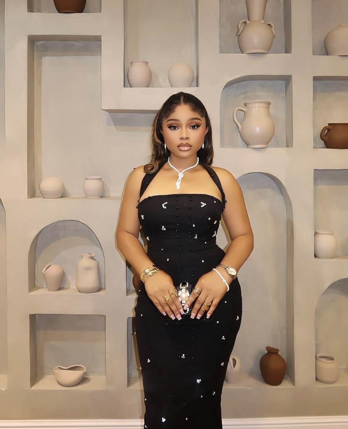 Fashion Women's Halter Neck Beaded Sexy Slit Bodycon Gown Long Dress