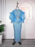 Sequin Party Evening Dress African Women's Plus Size Coat High Waist Dress Two-Piece Set