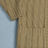 Fashion Women's Autumn Winter Solid Color Long Knit Cardigan Coat