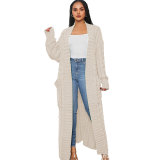 Fashion Women's Autumn Winter Solid Color Long Knit Cardigan Coat