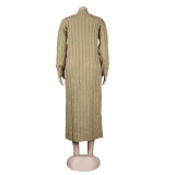 Fashion Women's Autumn Winter Solid Color Long Knit Cardigan Coat