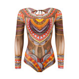 Women Long-Sleeved Mesh One-Piece Swimsuit