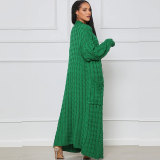 Fashion Women's Autumn Winter Solid Color Long Knit Cardigan Coat