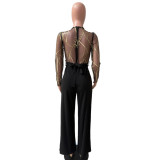 Women's Mesh See-Through Embroidery Patchwork Sexy Jumpsuit (Includes Belt)