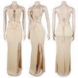 Fashion Women's Halter Neck Knit Cut-Out Sexy Slit Dress