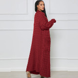 Fashion Women's Autumn Winter Solid Color Long Knit Cardigan Coat