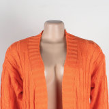 Fashion Women's Autumn Winter Solid Color Long Knit Cardigan Coat