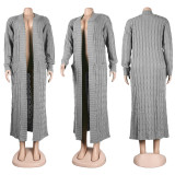 Fashion Women's Autumn Winter Solid Color Long Knit Cardigan Coat