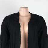 Fashion Women's Autumn Winter Solid Color Long Knit Cardigan Coat