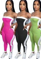 Strapless Color Block Sexy Tight Fitting Sporty Jumpsuit