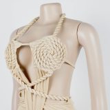 Fashion Women's Halter Neck Knit Cut-Out Sexy Slit Dress