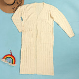 Fashion Women's Autumn Winter Solid Color Long Knit Cardigan Coat