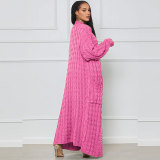 Fashion Women's Autumn Winter Solid Color Long Knit Cardigan Coat