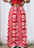 Women's Fashion Street Trendy Print Wide Leg Mid Waist Casual Long Pants