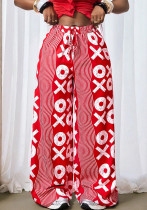 Women's Fashion Street Trendy Print Wide Leg Mid Waist Casual Long Pants