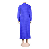 Fashion Women's Autumn Winter Solid Color Long Knit Cardigan Coat