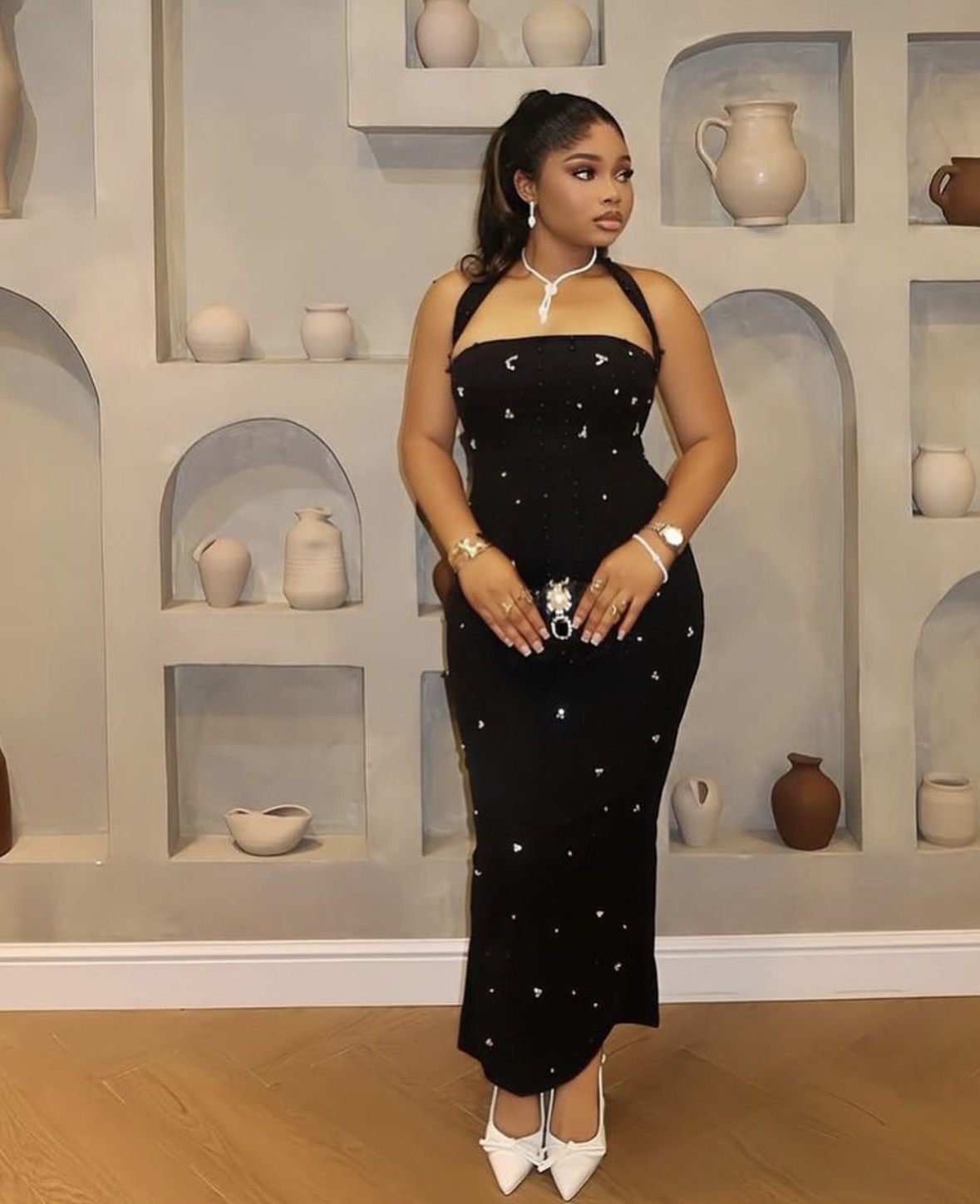 Fashion Women's Halter Neck Beaded Sexy Slit Bodycon Gown Long Dress