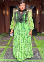 Elegant Long Dress Pleated African Plus Size Women's Print Chiffon Dress Elegant Long Dress Pleated African Plus Size Women's Print Chiffon Dress