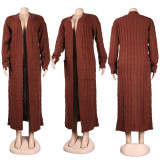 Fashion Women's Autumn Winter Solid Color Long Knit Cardigan Coat