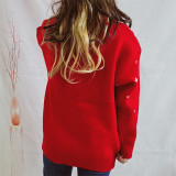 Women Fall/Winter Deer Snowflake Jacquard Pom Pom Christmas Round Neck Knitting Sweater