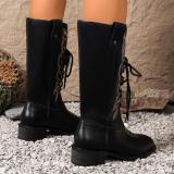 Women Embroidered Mid-Calf Western Denim Boots with British Style