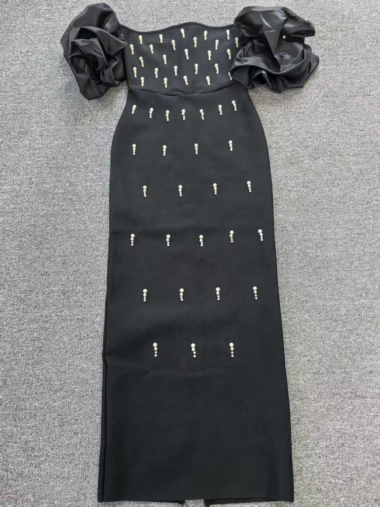 Women Pearl Strapless Off-the-Shoulder Formal Party Bandage Maxi Dress