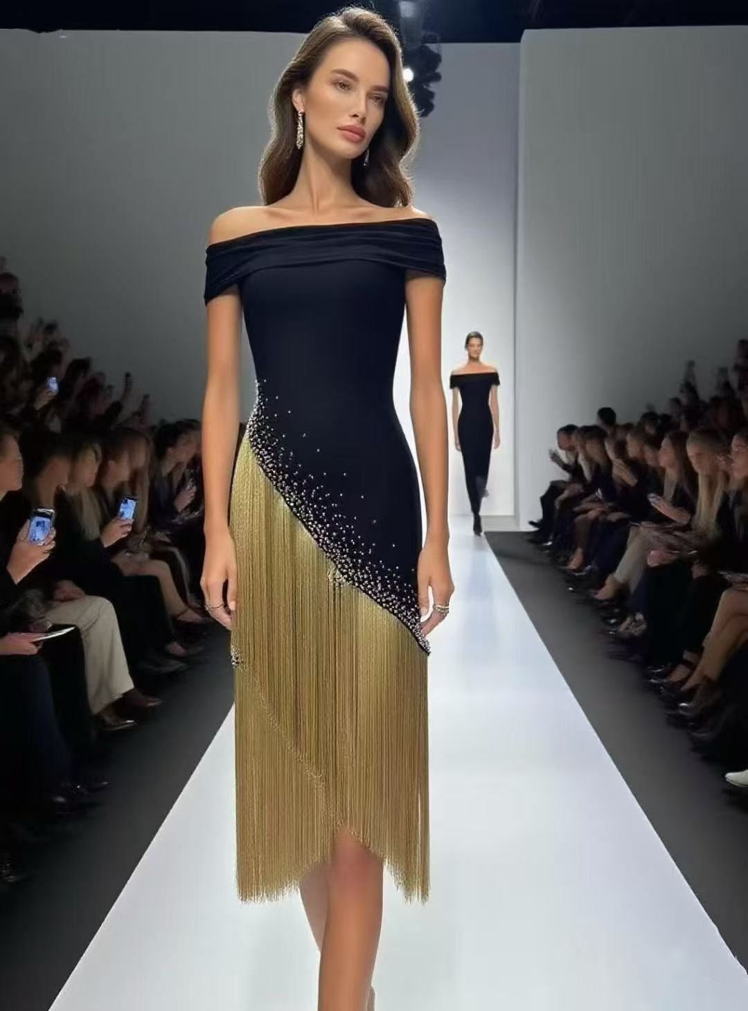 Women Strapless Diamond Tassels and Sequins Bandage Dress