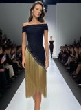 Women Strapless Diamond Tassels and Sequins Bandage Dress