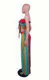 Women Summer Colorful Striped Two-Piece Top and Pant Set