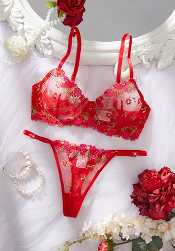 Women Mesh Floral Embroidered Underwire Bra Sexy Lingerie