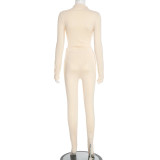 Women Autumn/Winter Solid Turtleneck Long-Sleeved Bodysuit with Covered Legs Two-Piece Set