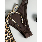 Women Leopard Print Lace-Up Bikini Beach Two-Piece Swimwear