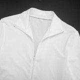 Women Autumn/Winter Stand Collar Zippered Top Shorts with Three-Piece Knee Pads