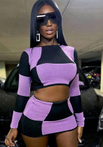 Women Fall/Winter Sexy Midriff-Baring Patchwork Two-Piece Set Women Fall/Winter Sexy Midriff-Baring Patchwork Two-Piece Set